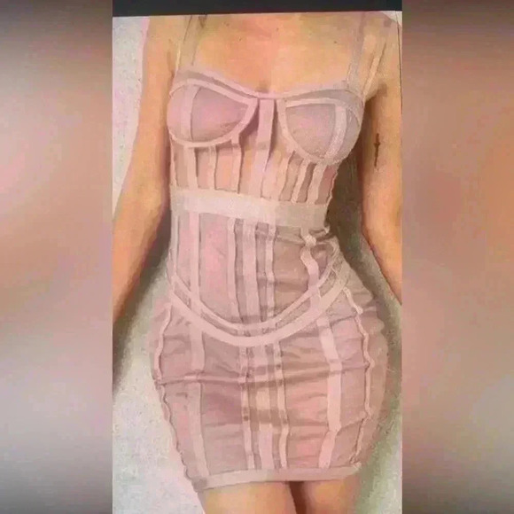 Misguided Women’s Mesh Bandage Corset Detail Mini Dress stretchy material. - Picture 11 of 14